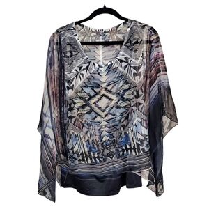 Cato Sheer Geometric Blouse Set Multi-hues of Blue, Black & White